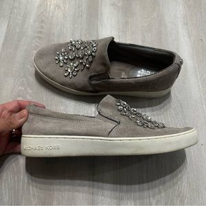 Michael Kors Gray Suede Rhinestones Sneakers Sz 6.5